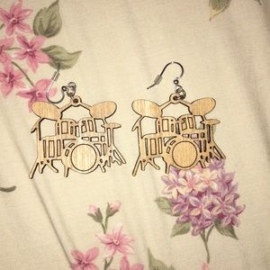 Wooden drum set earrings